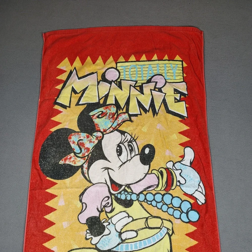 Vintage 80s Disney Minnie Mouse Beach Towel 29x58 TOTALLY MINNIE Franco Japan